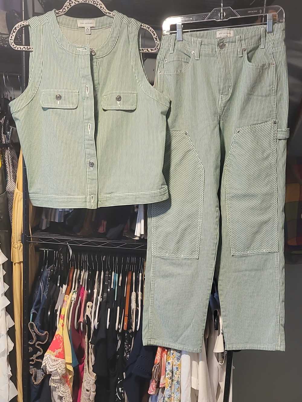 Wide Leg Jeans in Mint Stripe With Matching Vest